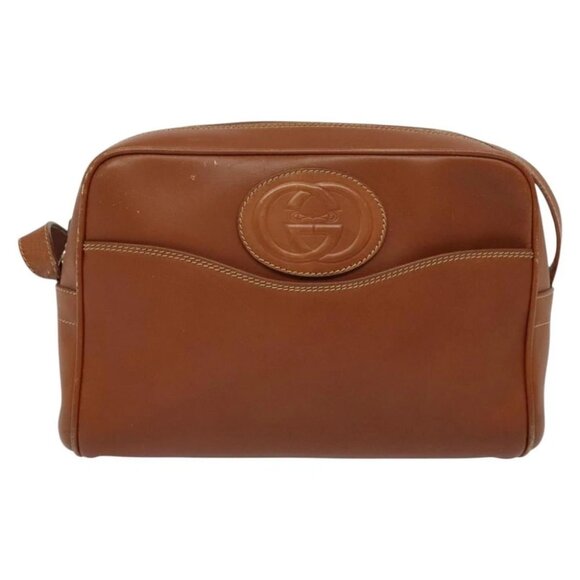 GUCCI Shoulder Bag Leather Brown Gold Auth gh539 - Picture 3 of 16